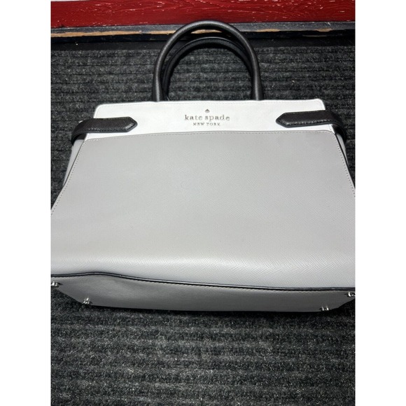 Kate Spade Staci Colorblock Medium Satchel Nimbus Tote Purse Gray Grey - Picture 6 of 12